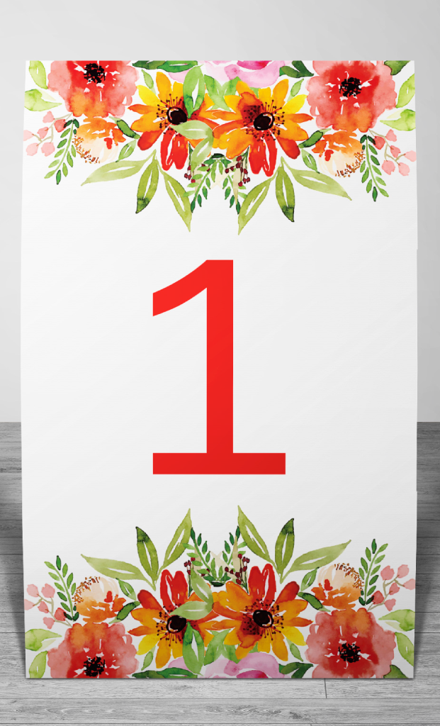 Картичка с номер на маса „Orange flowers“ - Image 2