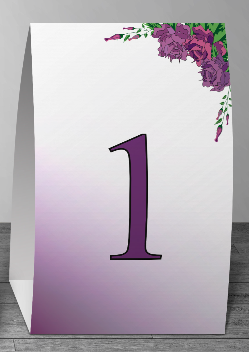 Картичка с номер на маса „Purple flowers“ - Image 2