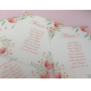 Картичка с номер на маса и имена на гости „Peach flowers“