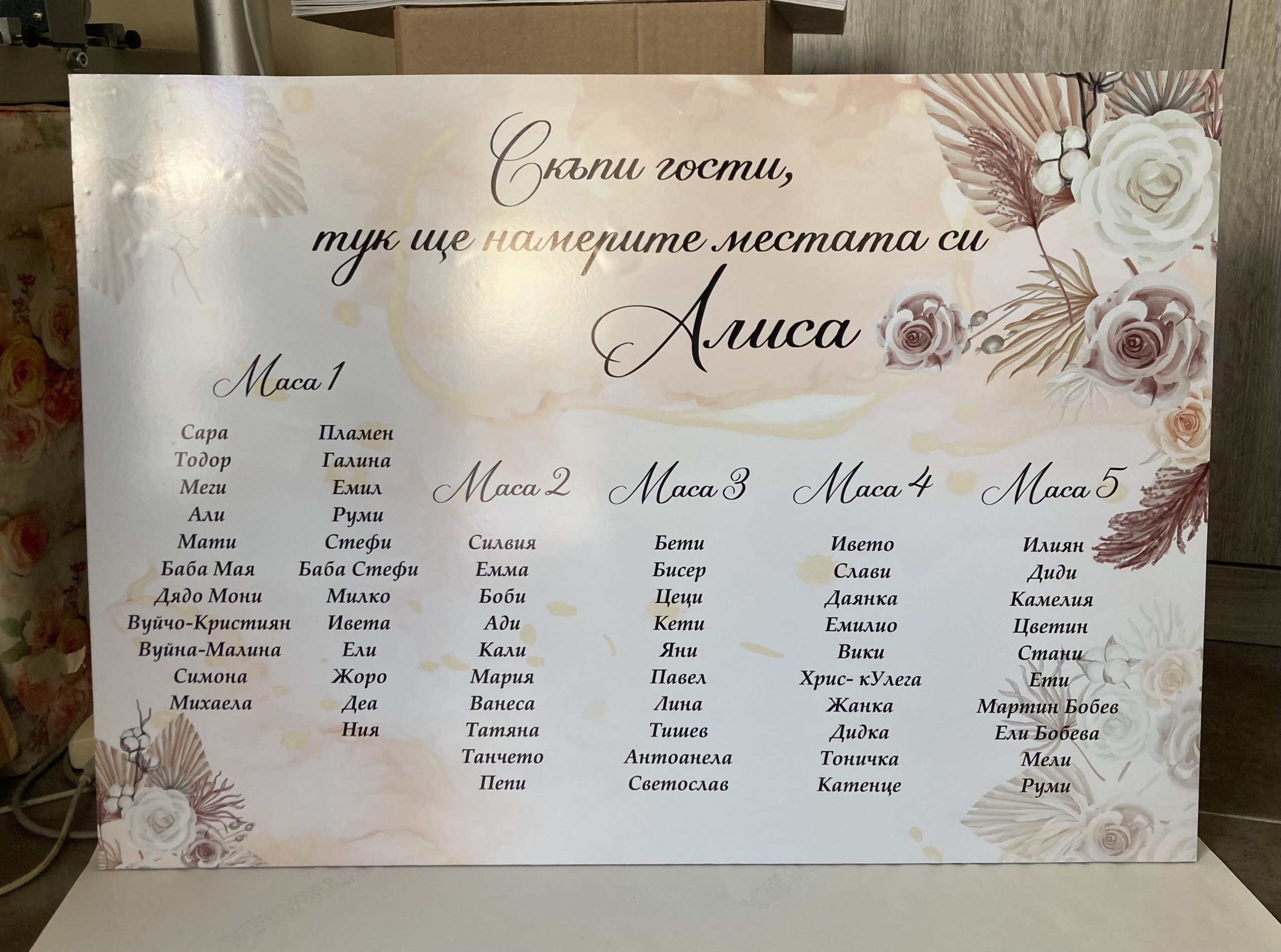 Настанително табло за гости в бохо стил